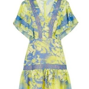 $268 NWT BCBG MAX AZRIA KARIAN V-NECK FLUTTER SLEEVE DRESS DARK LIME COMBO